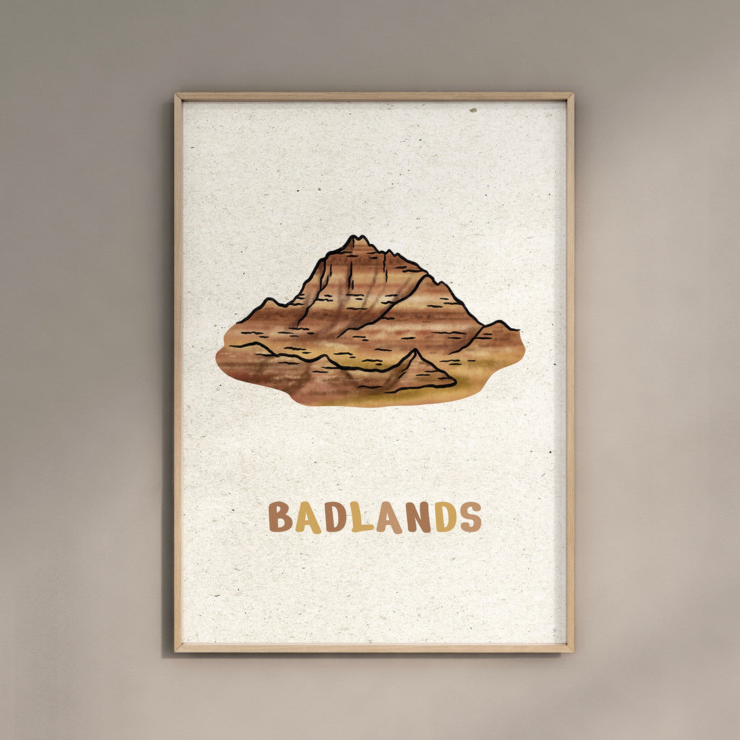 a picture of a mountain with badlands written on it