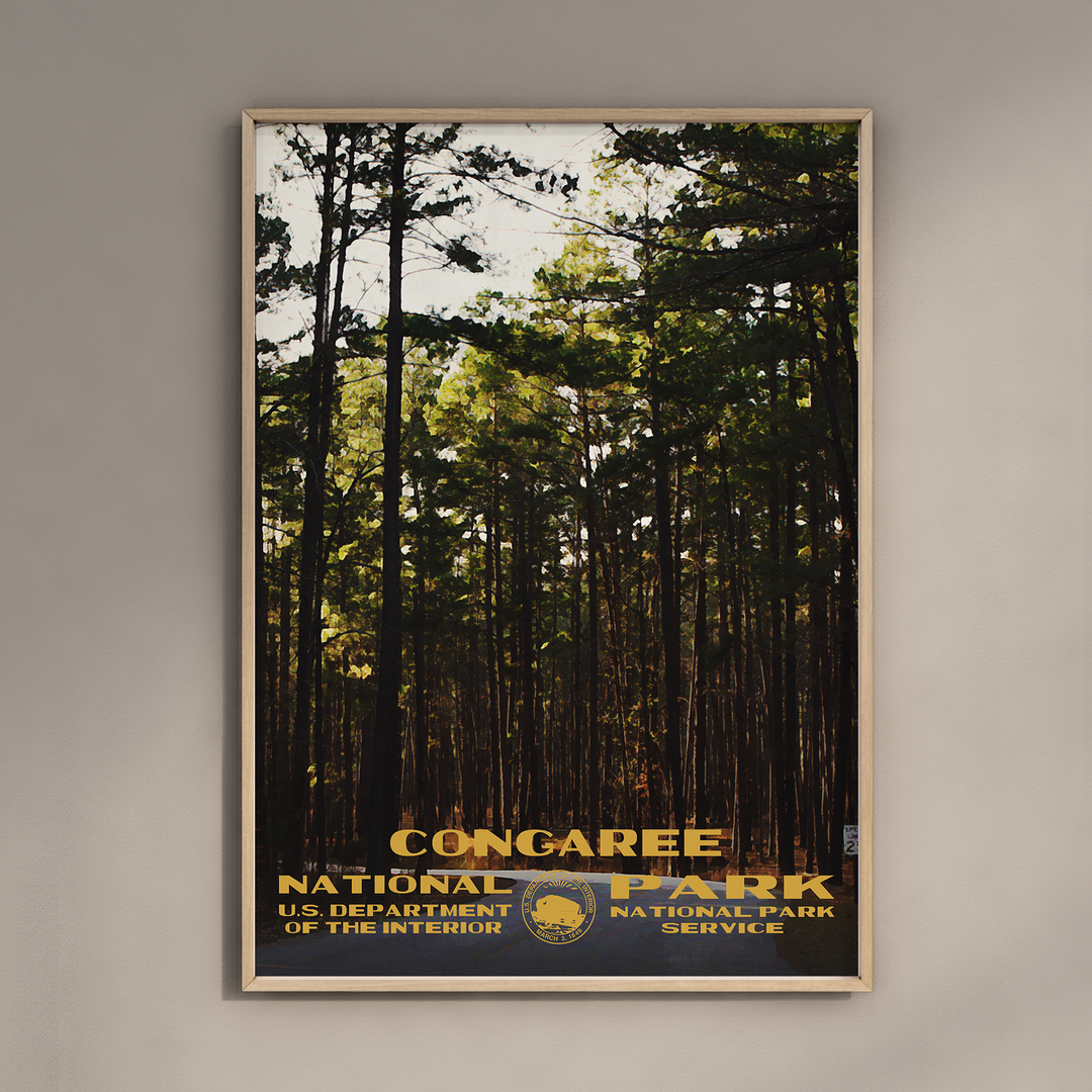 a poster hangs on a wall in a room