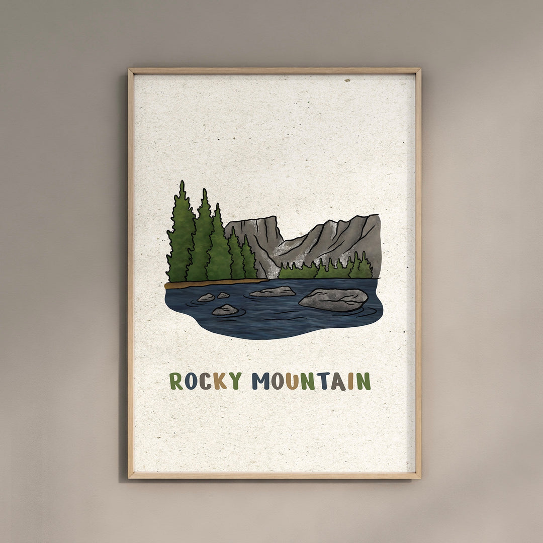 a picture of a rocky mountain lake with trees