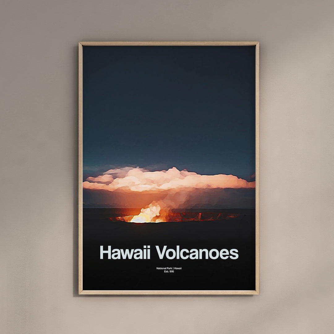 a poster of a volcano with a message below it