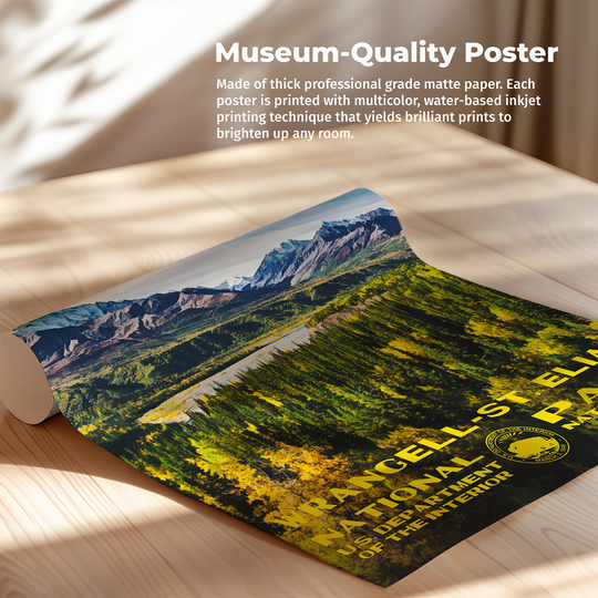 a picture of a mountain range on a wooden table