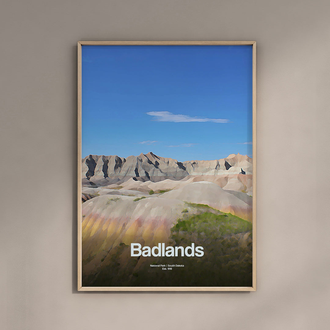 a picture of badlands with a blue sky in the background