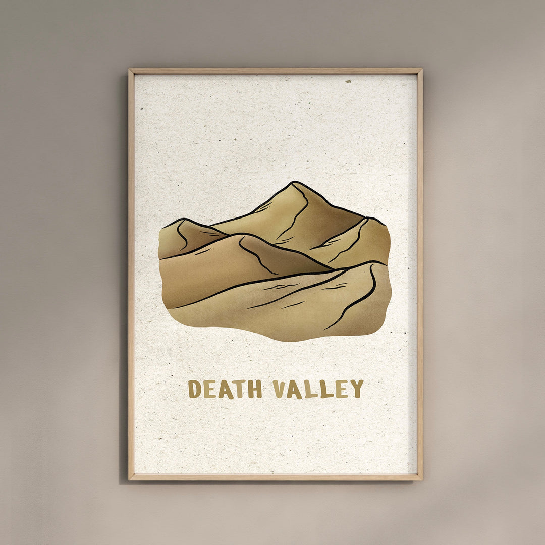 a picture hanging on a wall with the words death valley on it