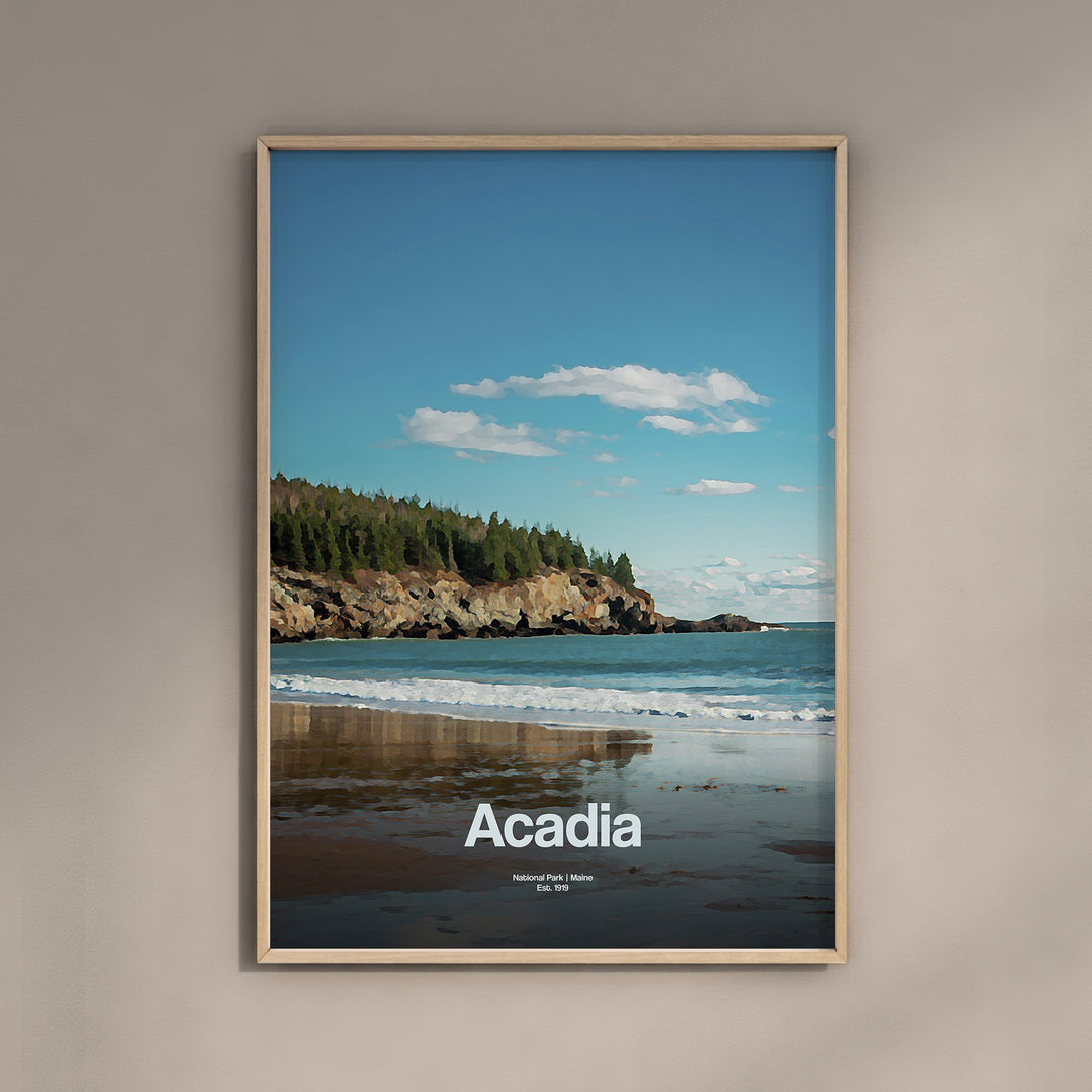 a picture of a beach with the words acadi on it