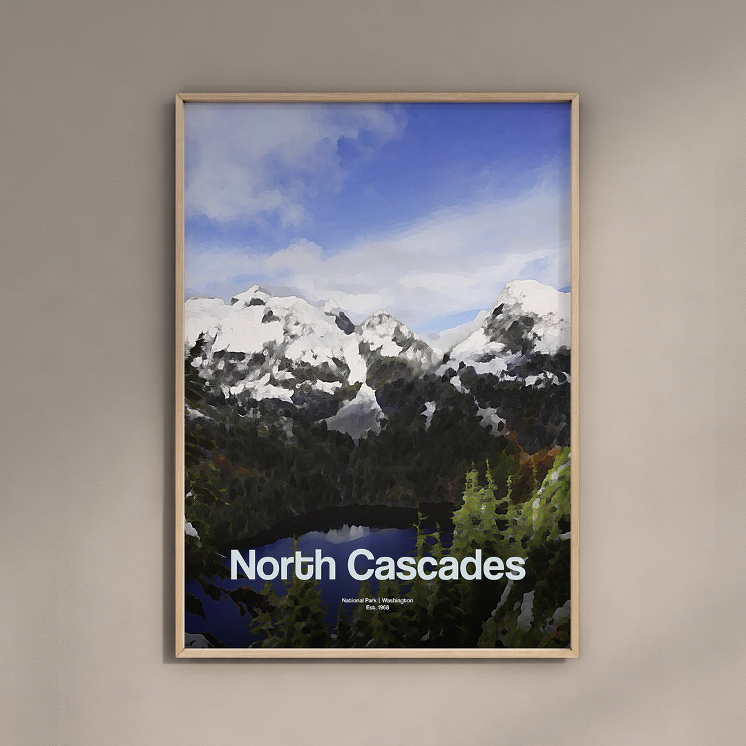 a picture of a mountain with the words north cascades on it