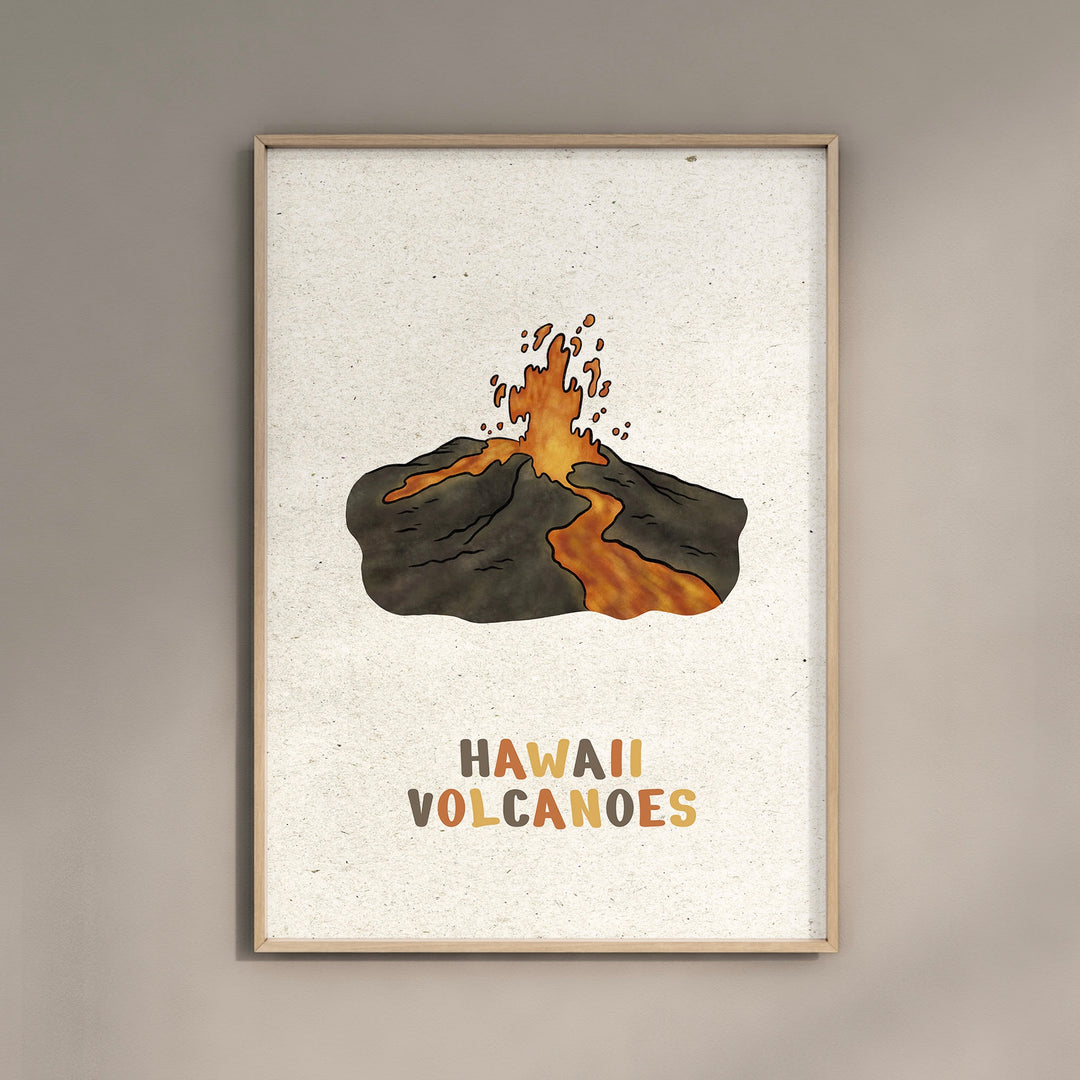 a picture of a volcano on a wall