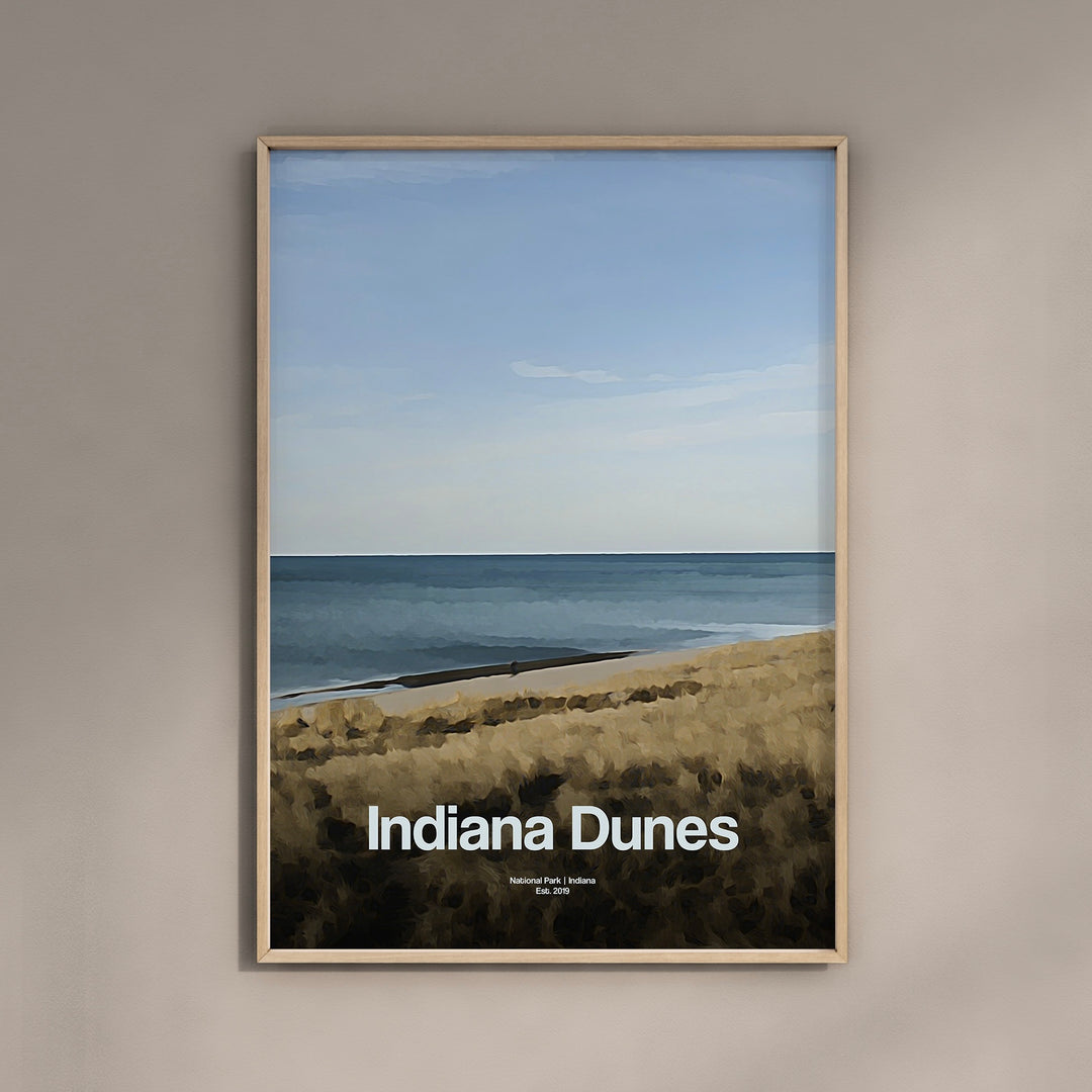 a picture of a beach with the words indiana dunes on it