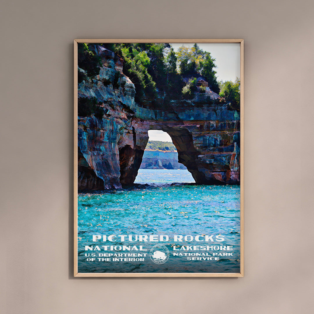 Pictured Rocks National Lakeshore Poster WPA Style