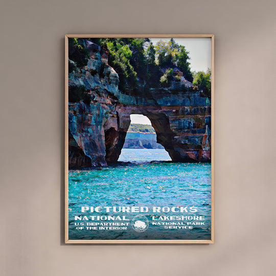 Pictured Rocks National Lakeshore Poster WPA Style