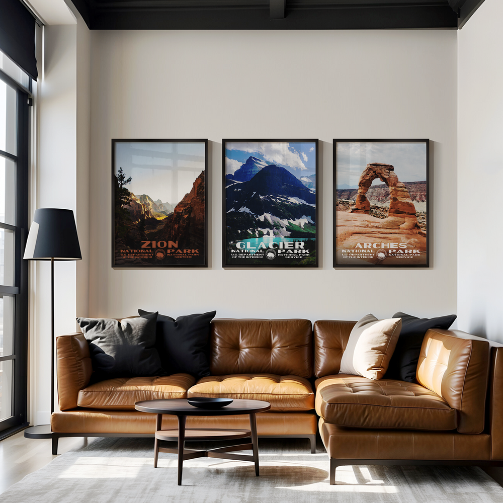 a living room with a couch and a coffee table