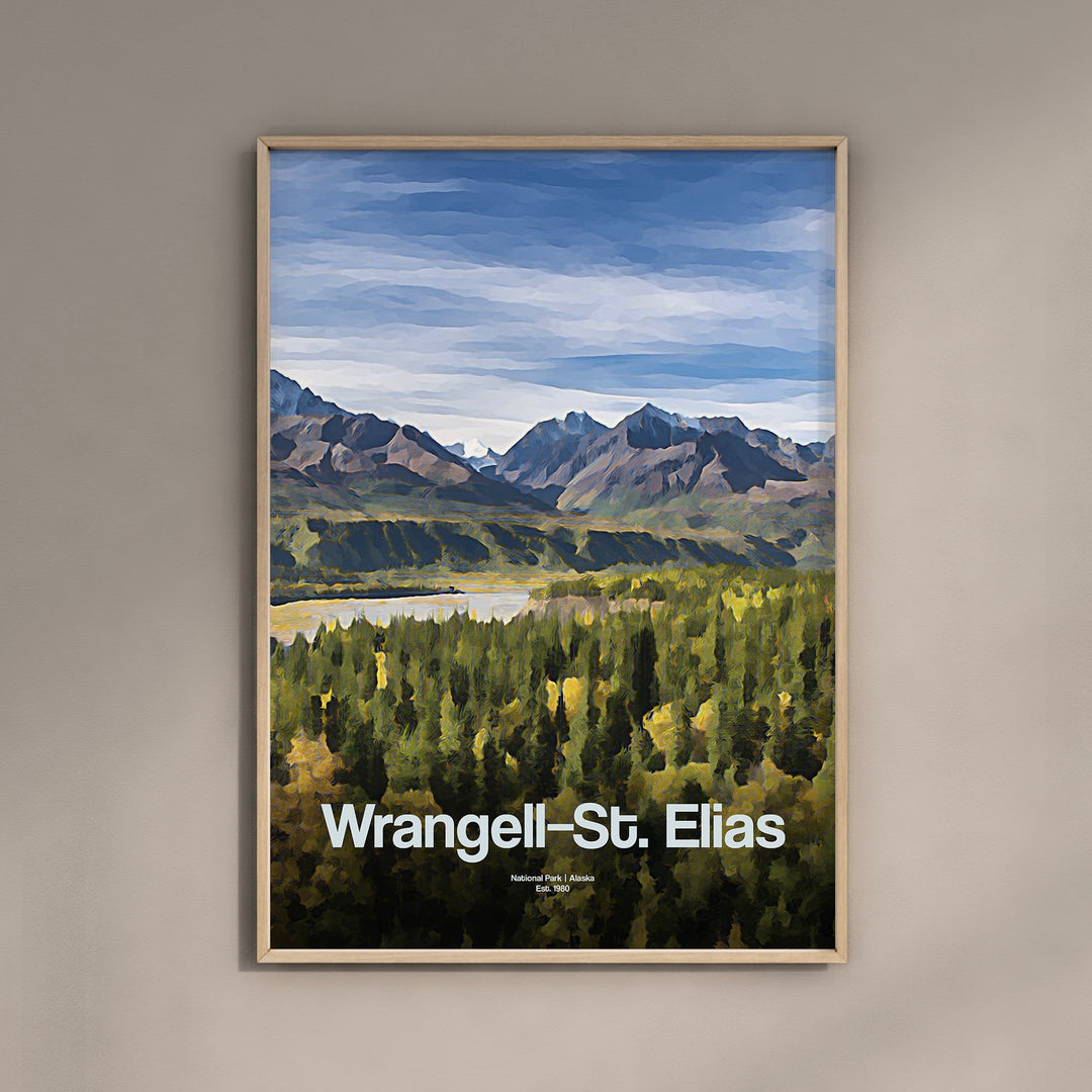 a painting of a mountain range with a lake in the foreground