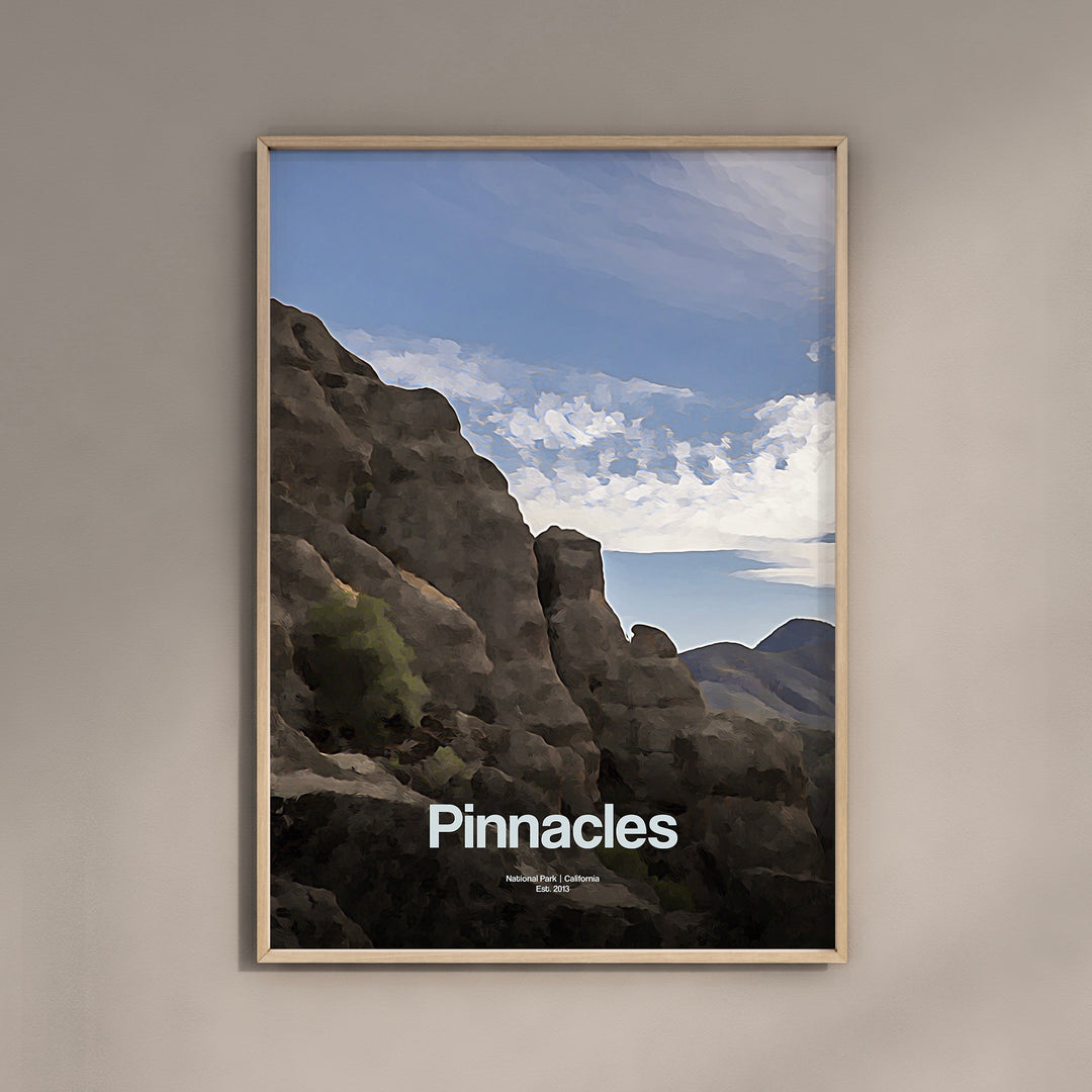 a picture of a mountain with the word pinnacles on it