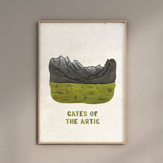 a picture of a mountain with the words gates of the arctic above it