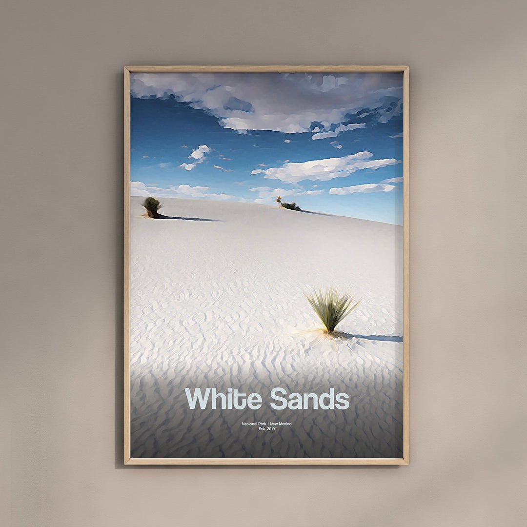 a poster of a desert with a lone plant